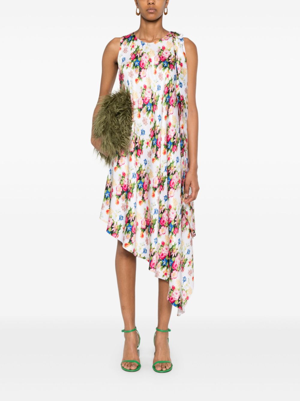 LOEWE Sleeveless Asymmetric Mini Dress with Floral Print