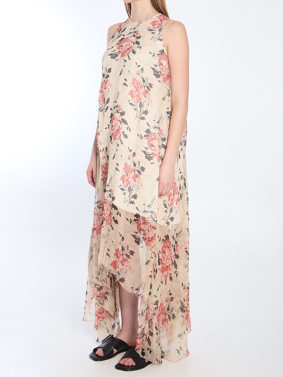 LOEWE Asymmetrical Floral Silk Dress - Regular Fit