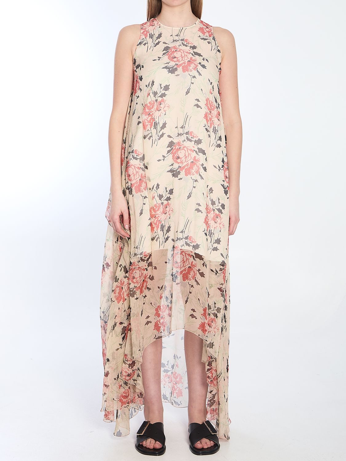 LOEWE Asymmetrical Floral Silk Dress - Regular Fit