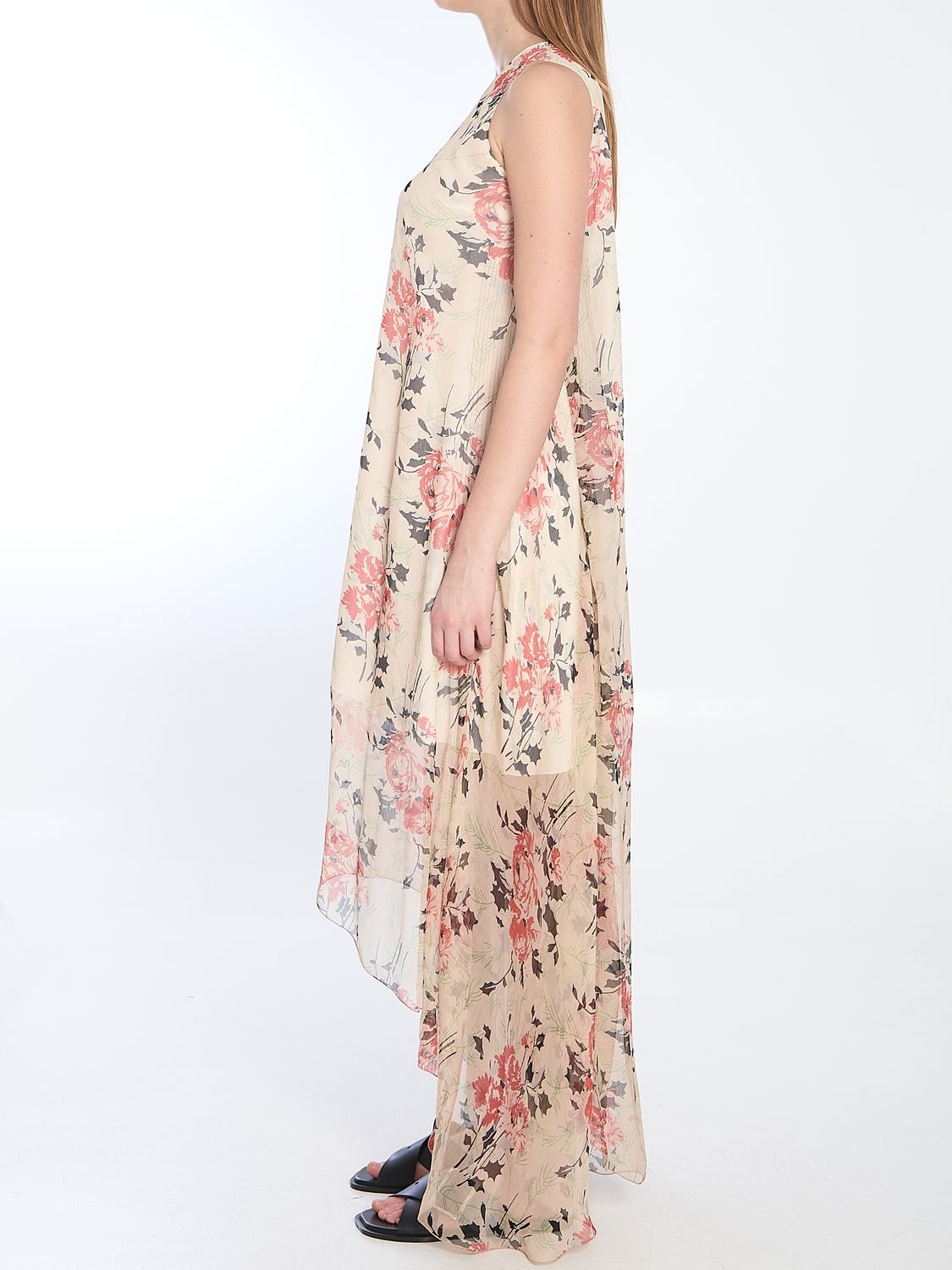 LOEWE Asymmetrical Floral Silk Dress - Regular Fit