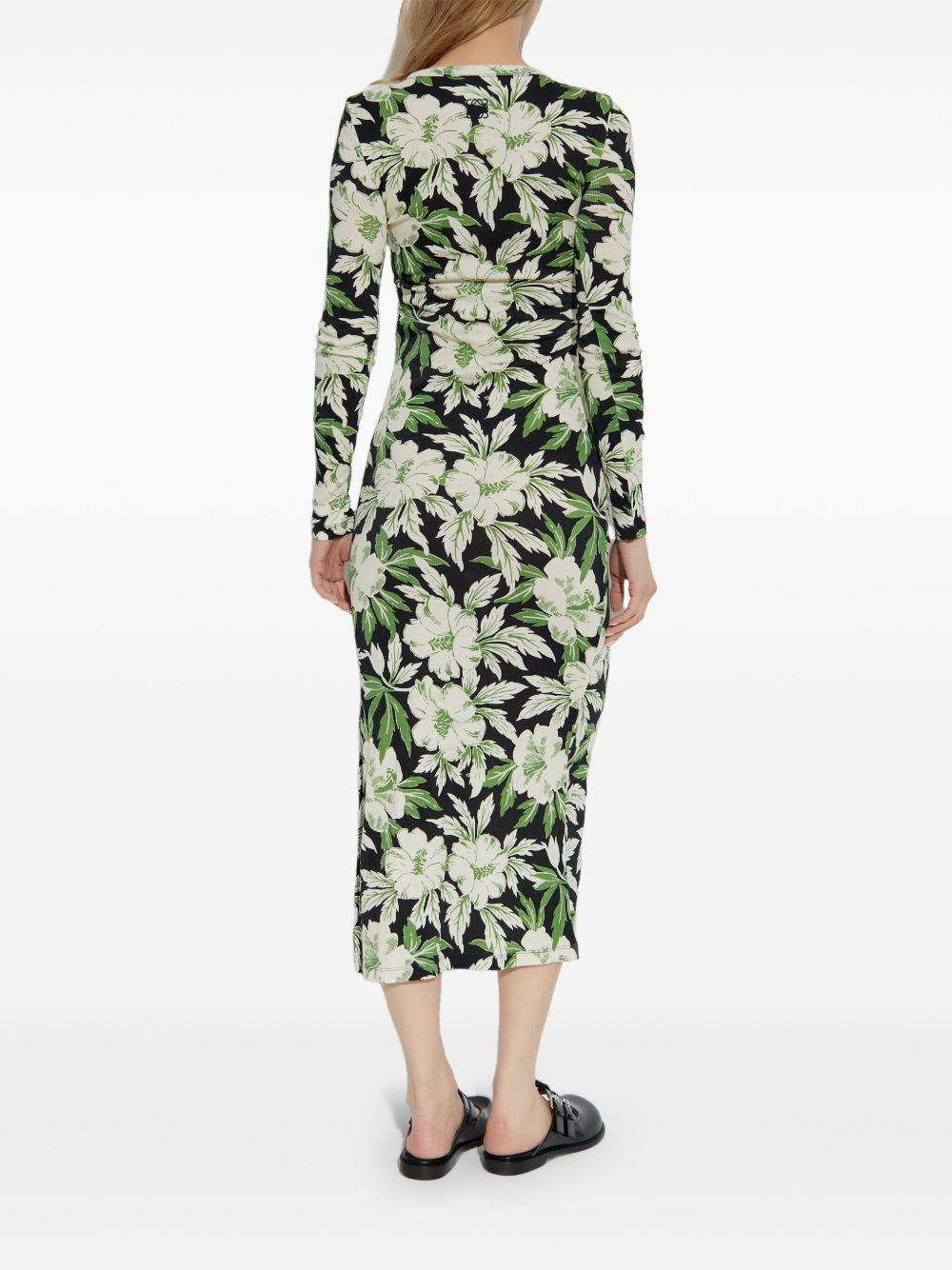 LOEWE Floral Print Crew Neck Dress with Side Slits