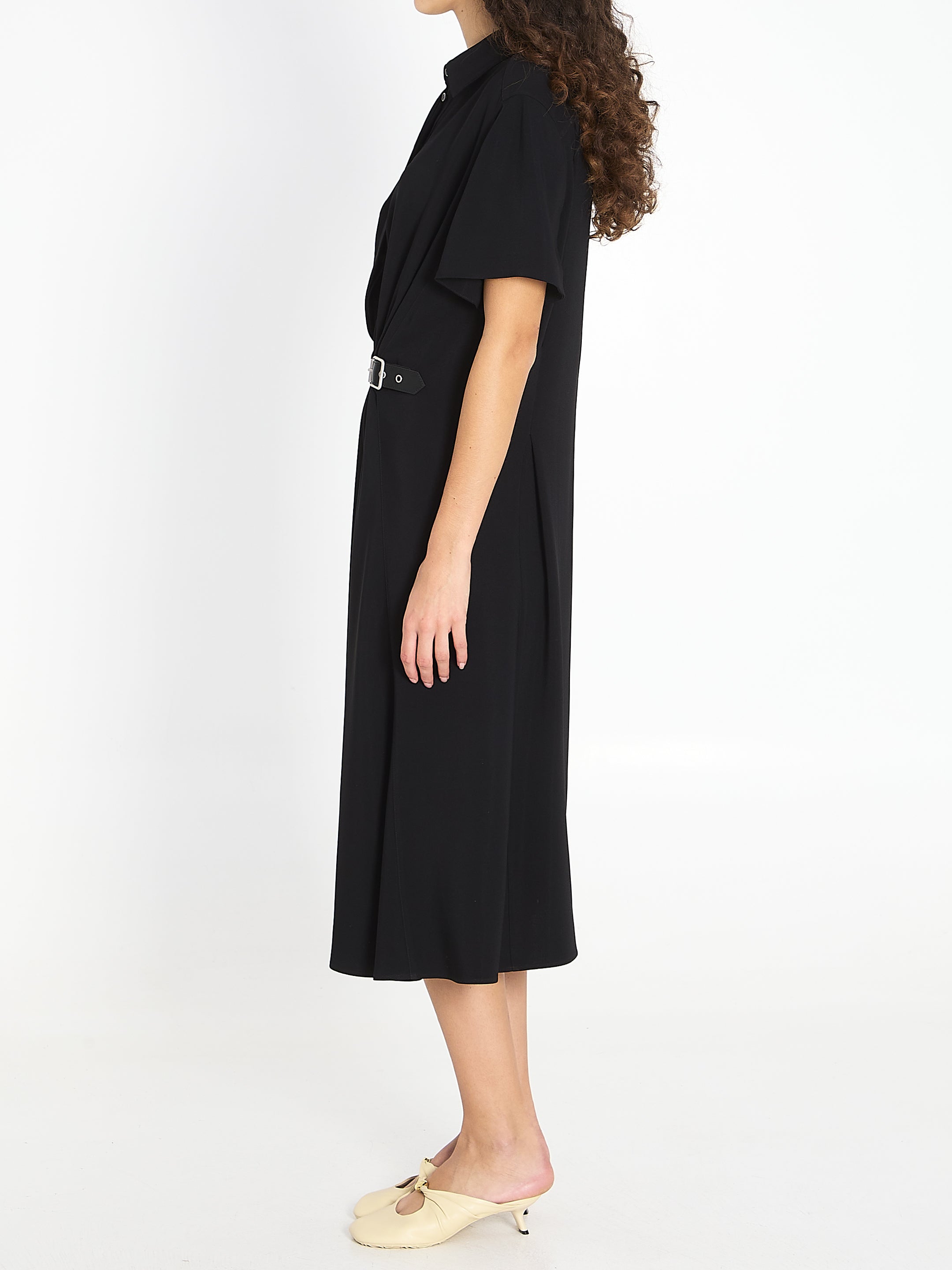 LOEWE Belted Midi Dress with Front Ruching - Size 38