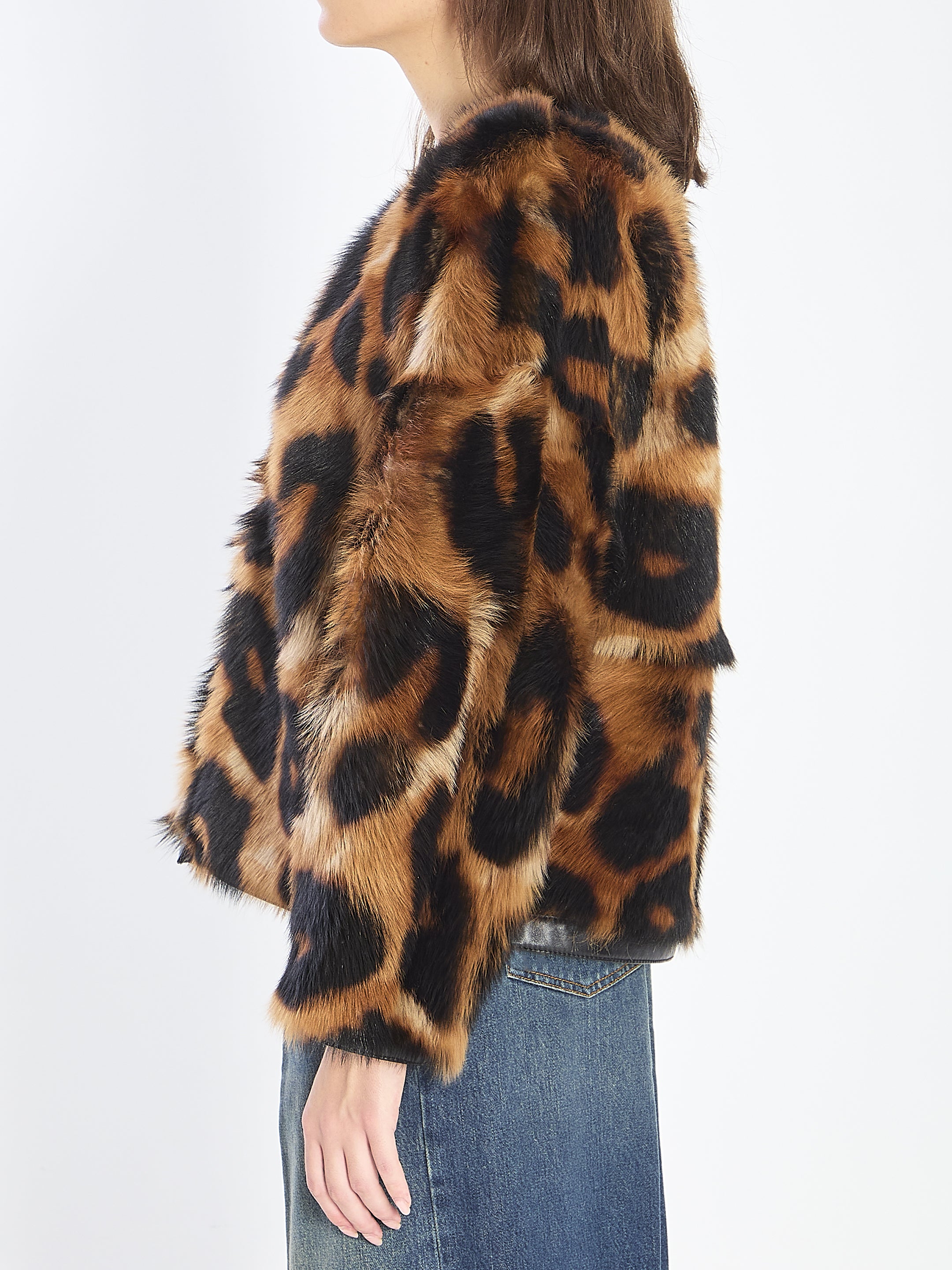 LOEWE Shearling Cardigan with Leopard Motif - Size 36