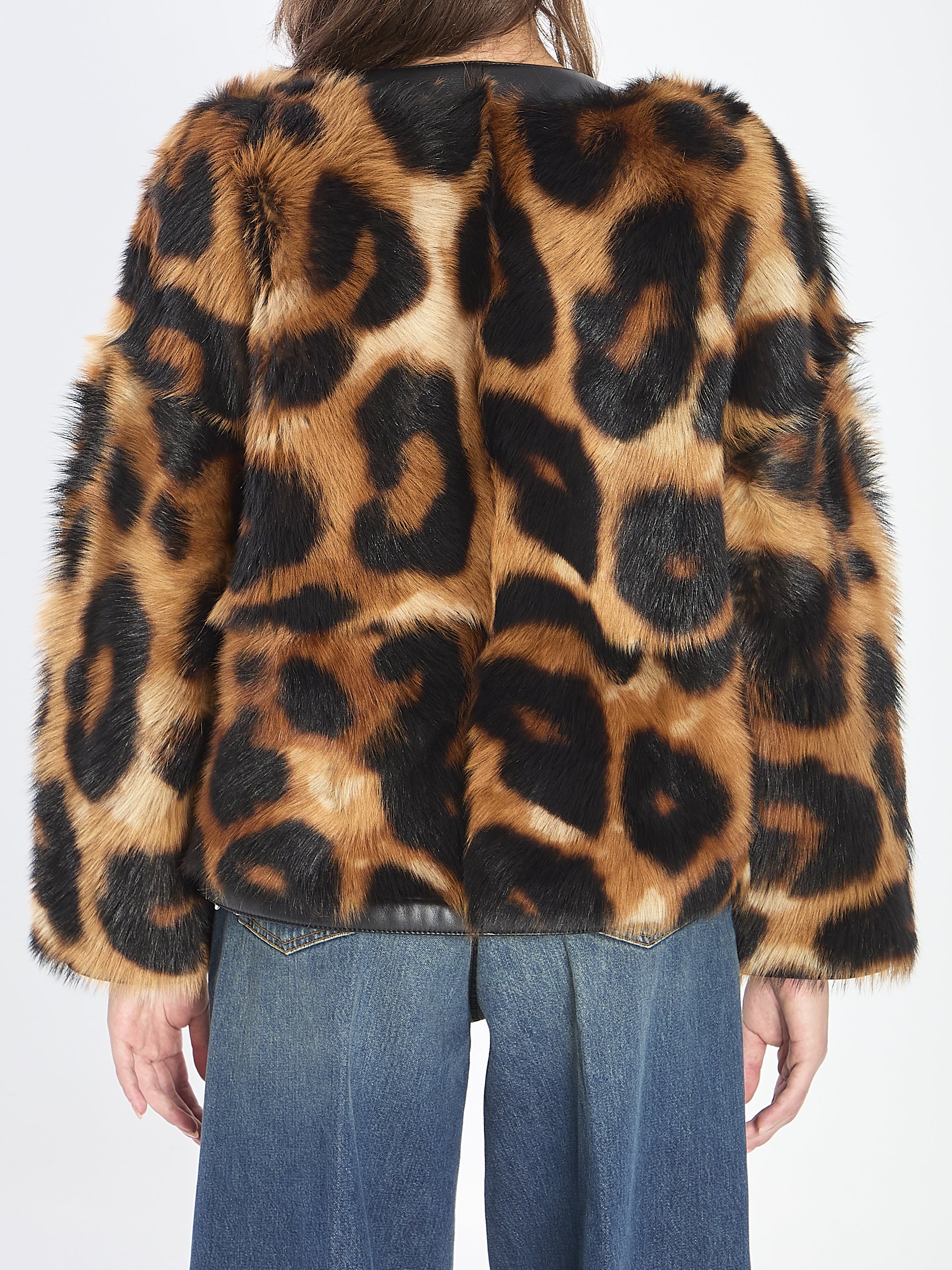 LOEWE Shearling Cardigan with Leopard Motif - Size 36