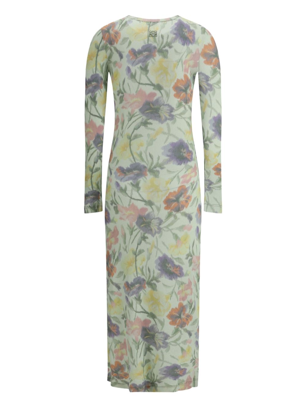 LOEWE Silk Long Dress with Side Slit and Embroidered Motif