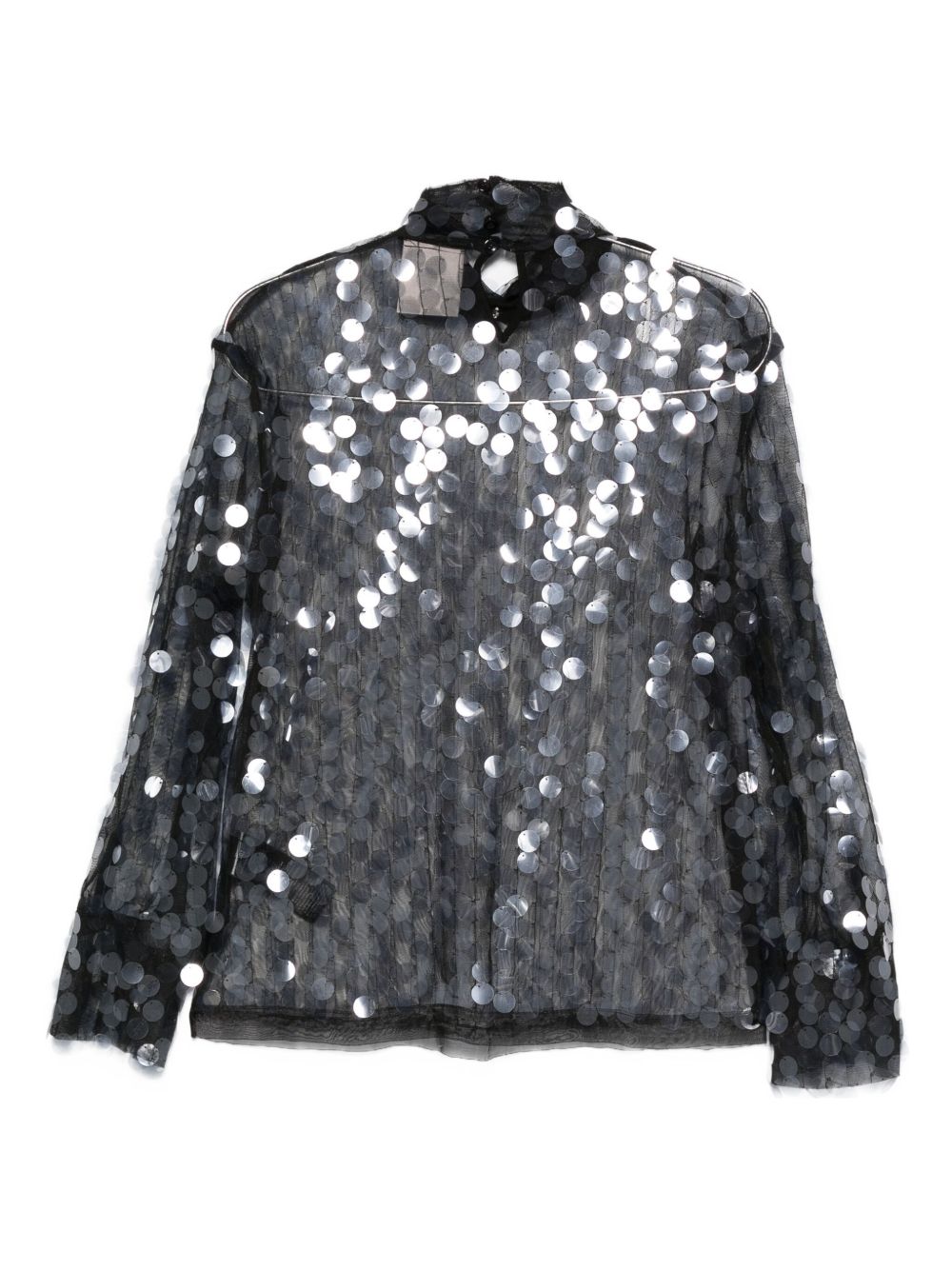 SEMICOUTURE High Neck Sheer Sequined Long Sleeve Top