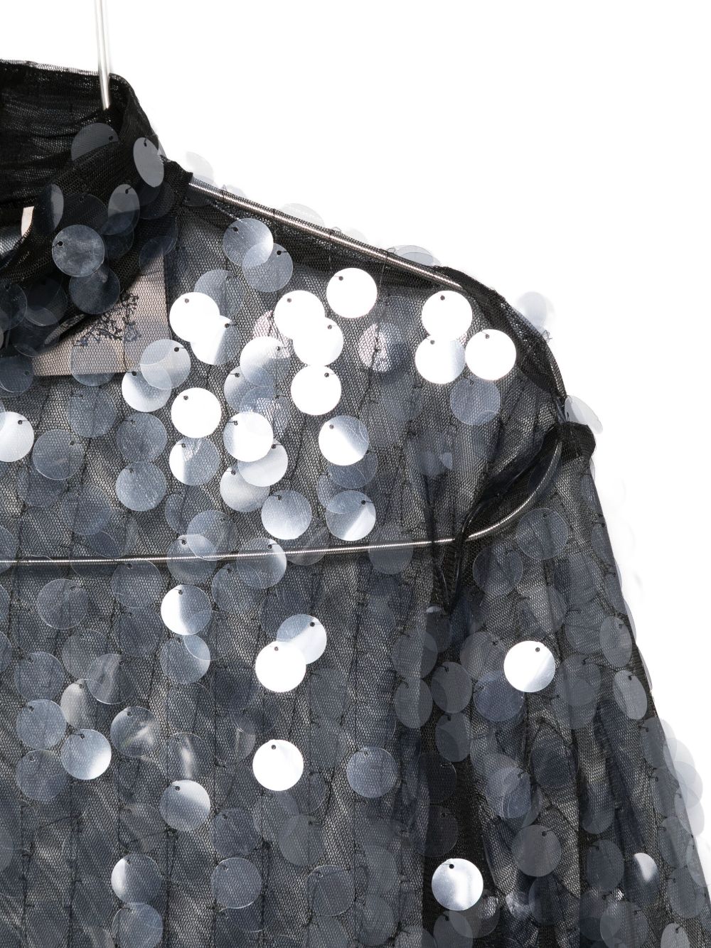 SEMICOUTURE High Neck Sheer Sequined Long Sleeve Top