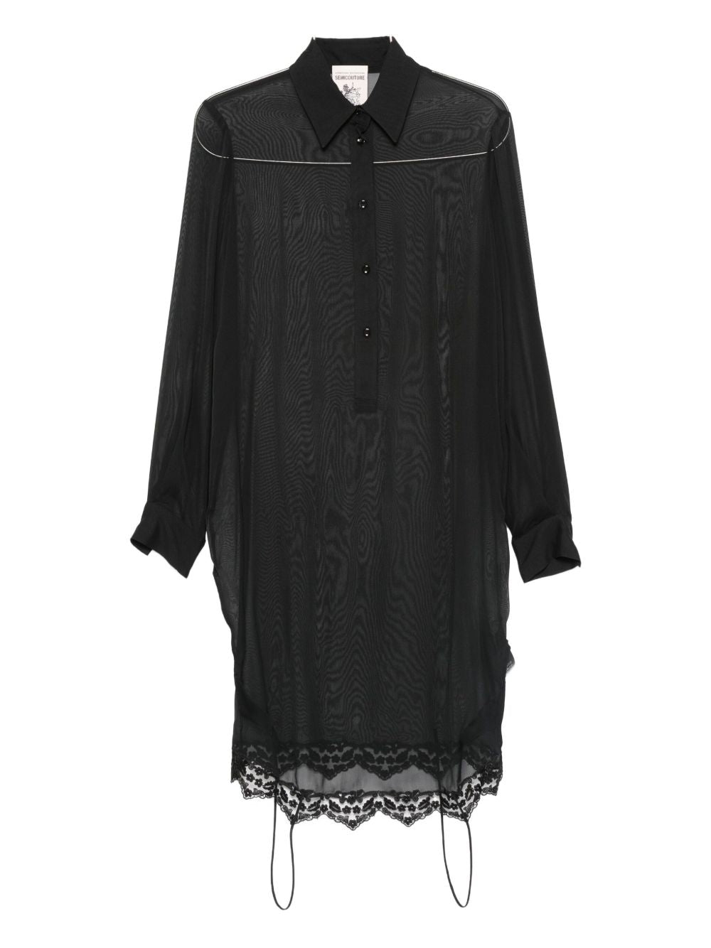 SEMICOUTURE Lace Trim Sheer Blouse with Point Collar