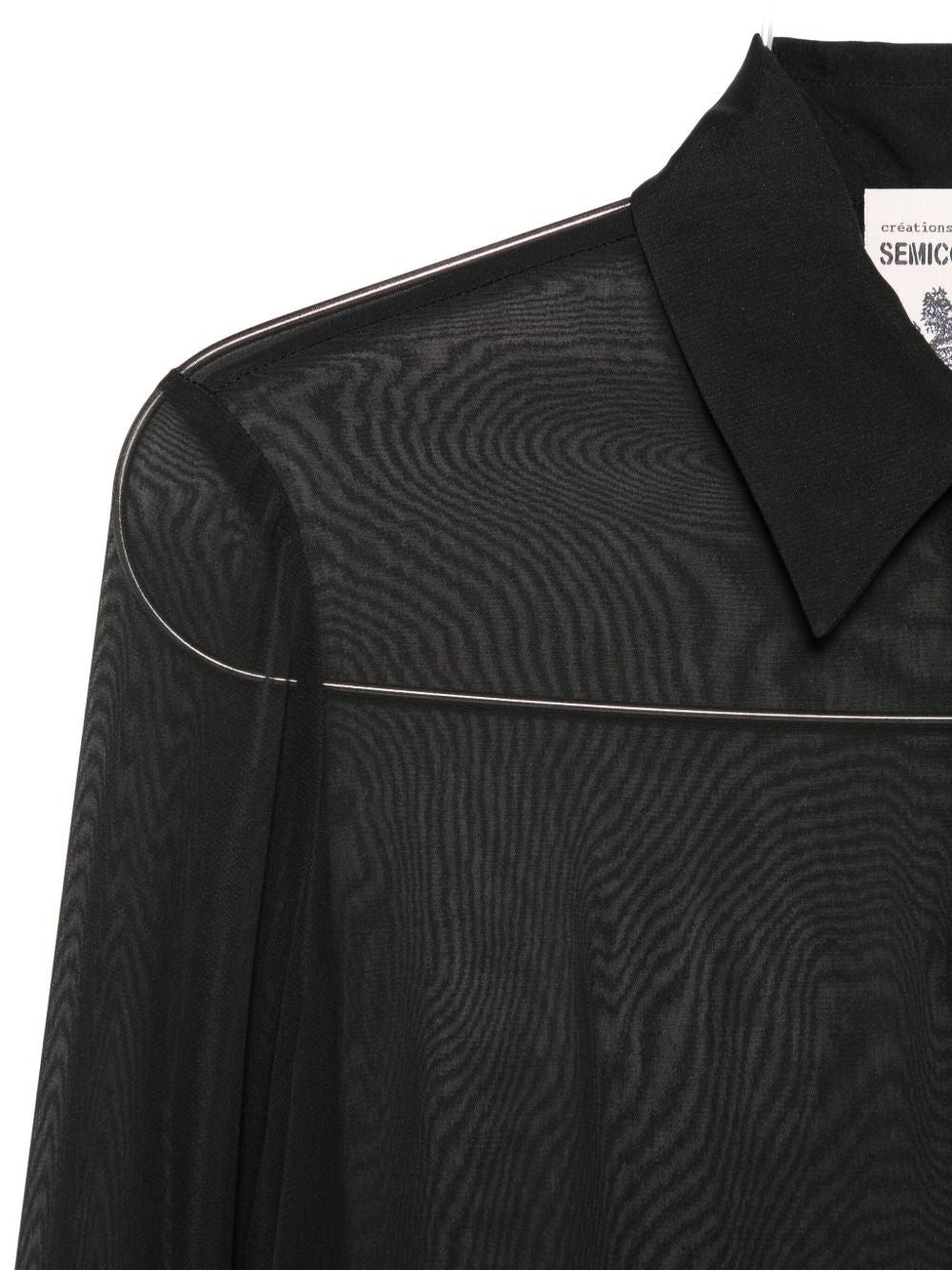 SEMICOUTURE Lace Trim Sheer Blouse with Point Collar