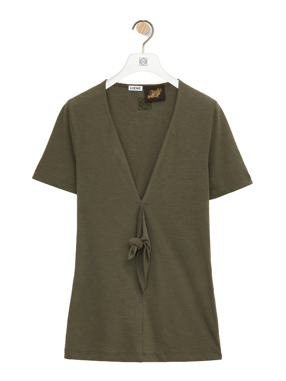 LOEWE Cotton Blend V-Neck T-Shirt with Knot Detail - Women’s