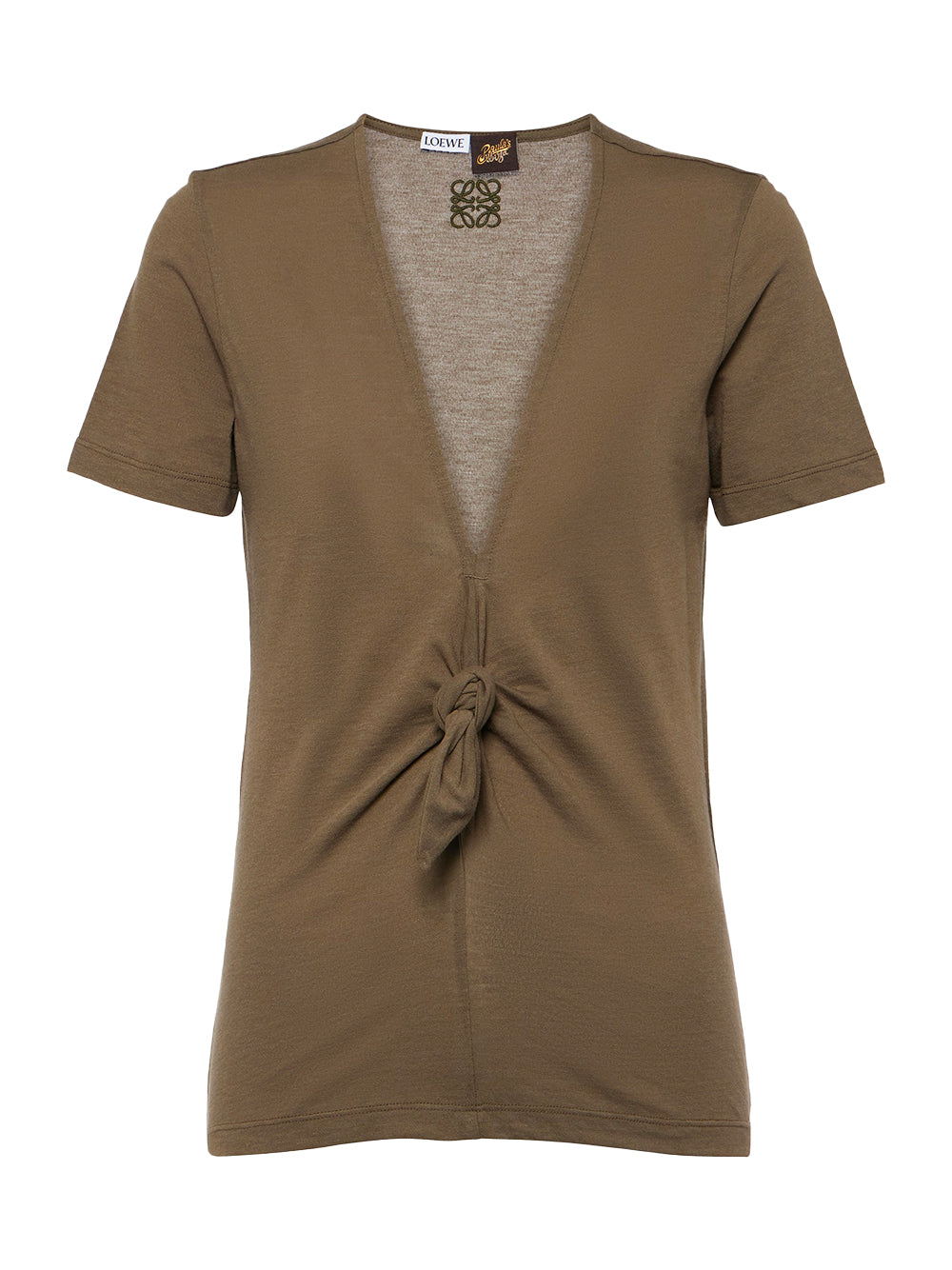 LOEWE Cotton Blend V-Neck T-Shirt with Knot Detail - Women’s