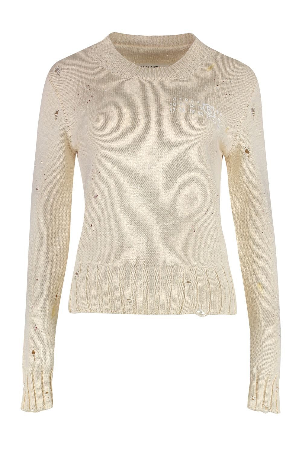MM6 MAISON MARGIELA Cotton Crew-Neck Sweater with Distressed Detailing