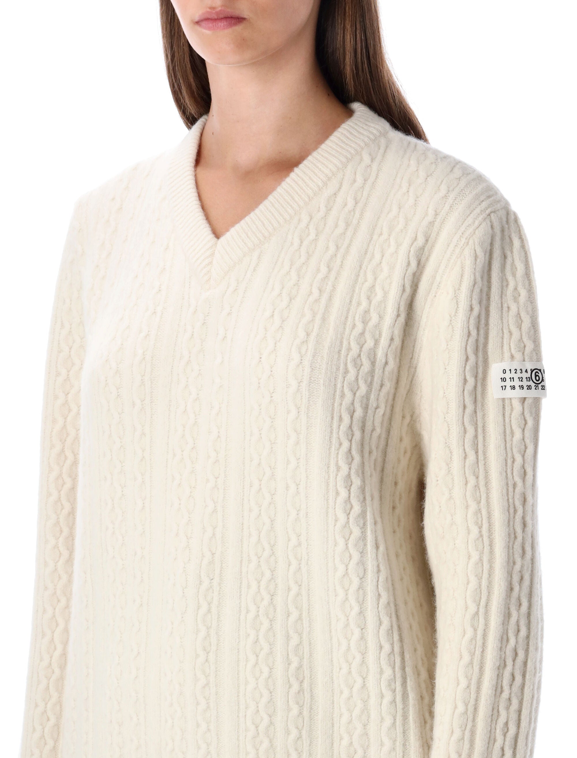 MM6 MAISON MARGIELA Relaxed V-Neck Cable Knit Sweater - Size S
