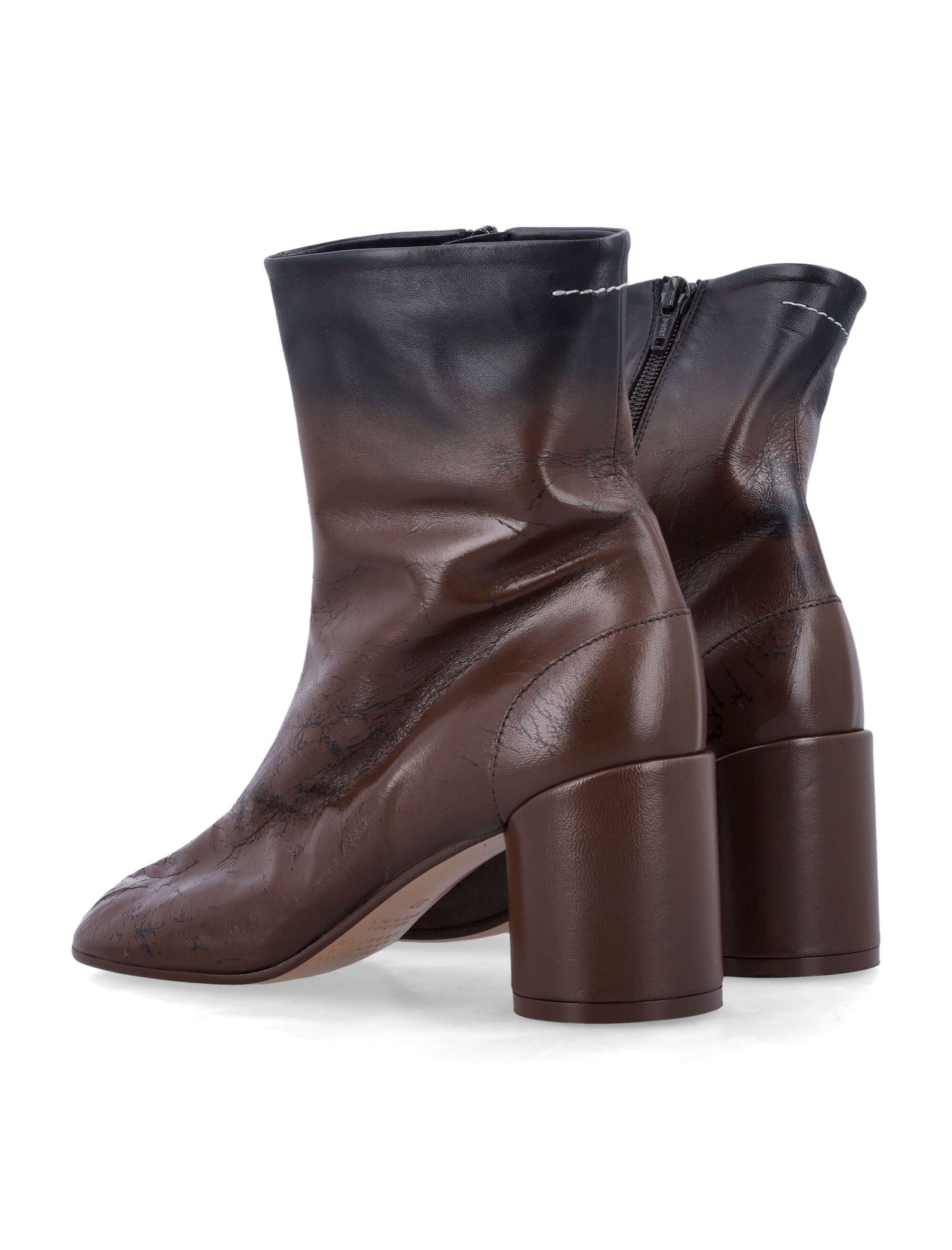 MM6 MAISON MARGIELA Leather Ankle Boots with 90mm Block Heel and Tabi Toe