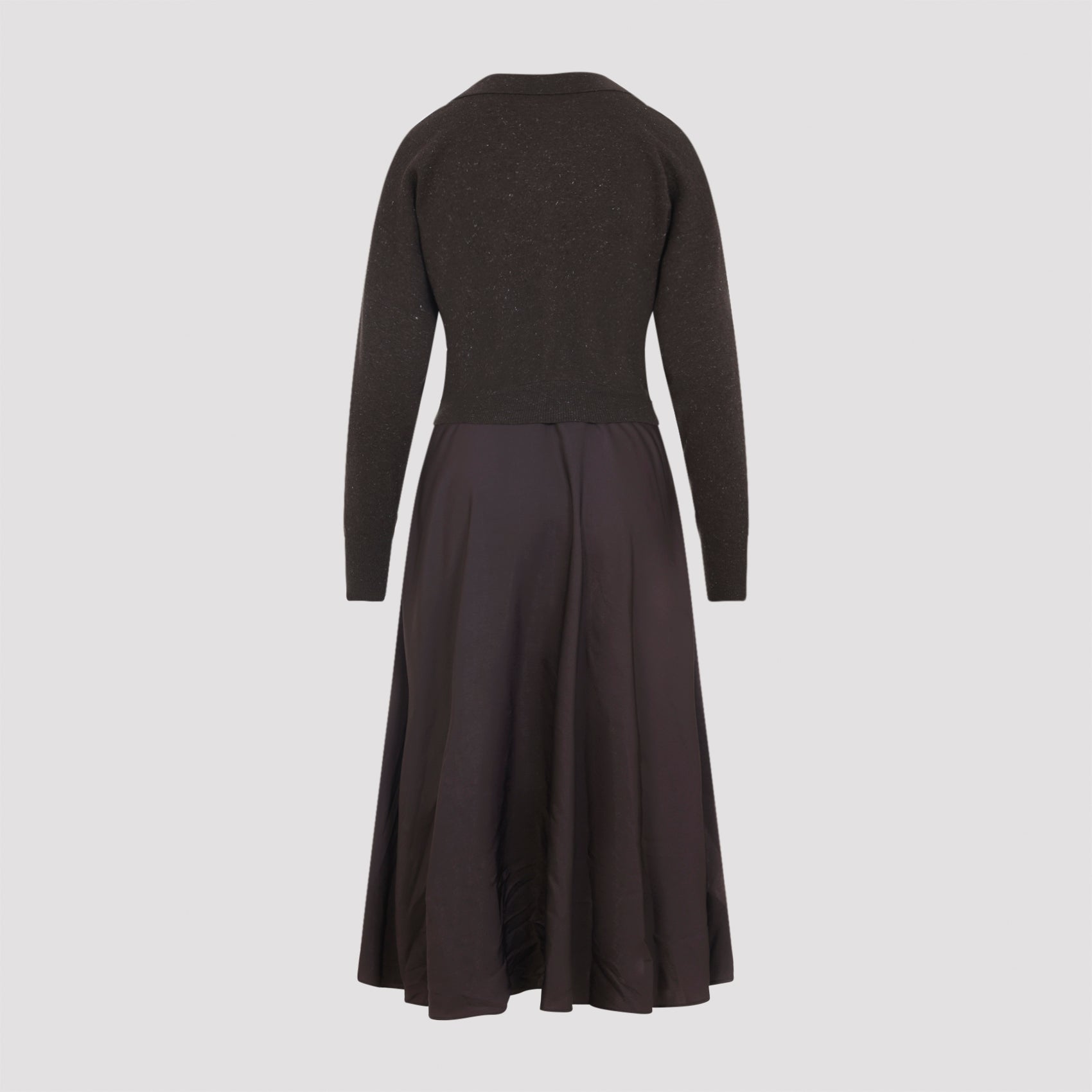 PESERICO Virgin Wool Two-Fabrics Dress with V-Neck and A-Line Skirt