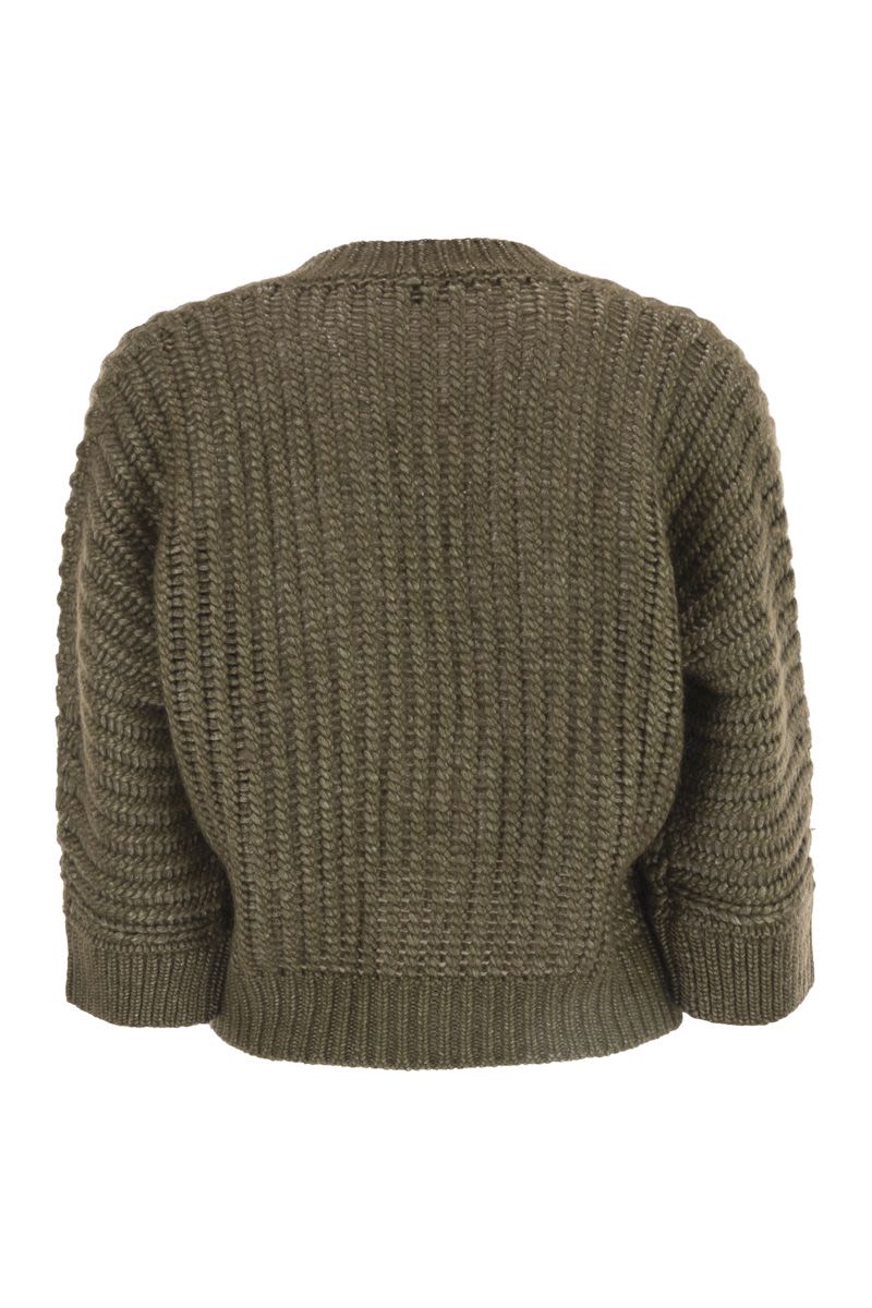 PESERICO Wool and Alpaca Mesh Cardigan - Women's V-Neck 3/4 Sleeve