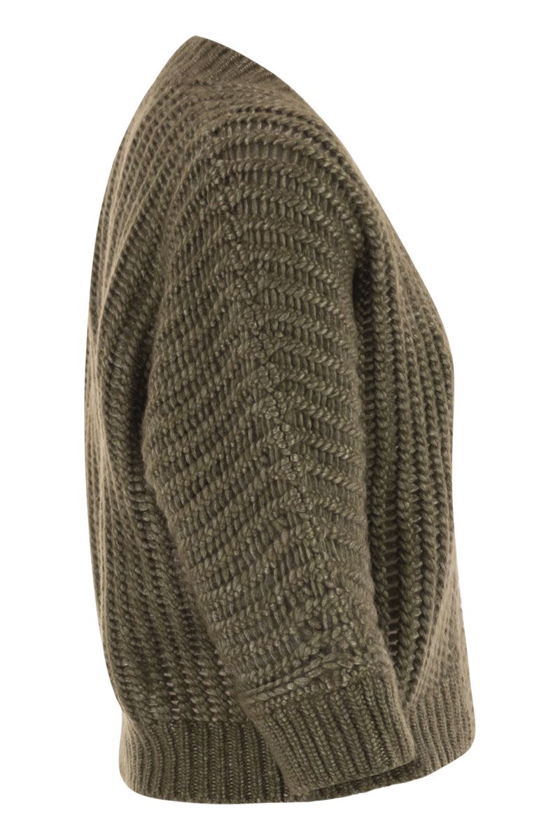 PESERICO Wool and Alpaca Mesh Cardigan - Women's V-Neck 3/4 Sleeve