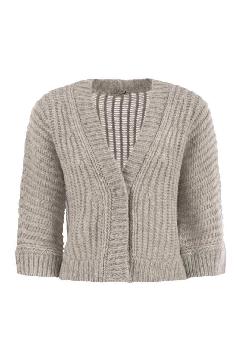 PESERICO Wool and Alpaca Mesh Cardigan with V-Neck and 3/4 Sleeves