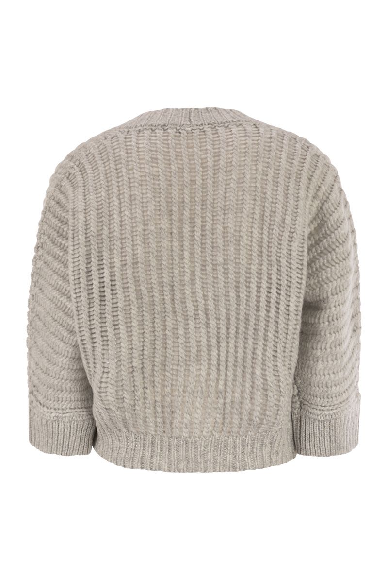 PESERICO Wool and Alpaca Mesh Cardigan with V-Neck and 3/4 Sleeves