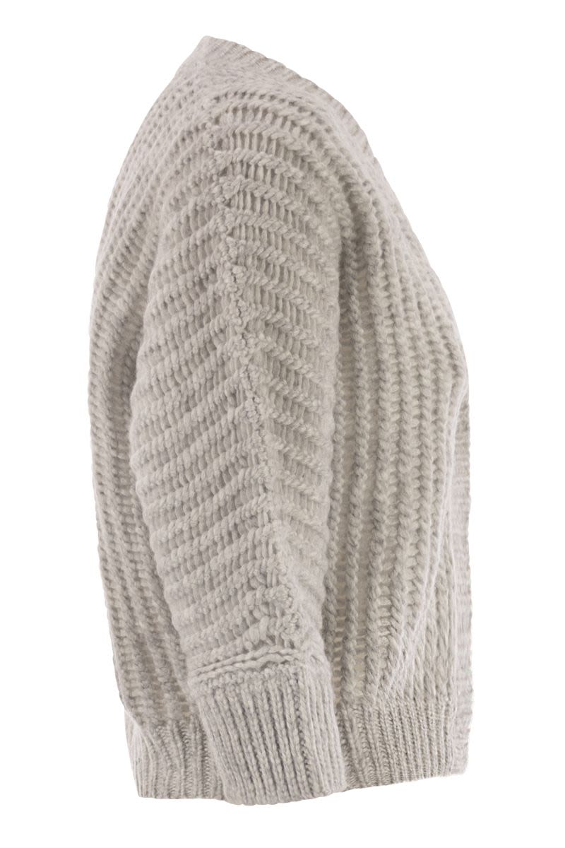 PESERICO Wool and Alpaca Mesh Cardigan with V-Neck and 3/4 Sleeves