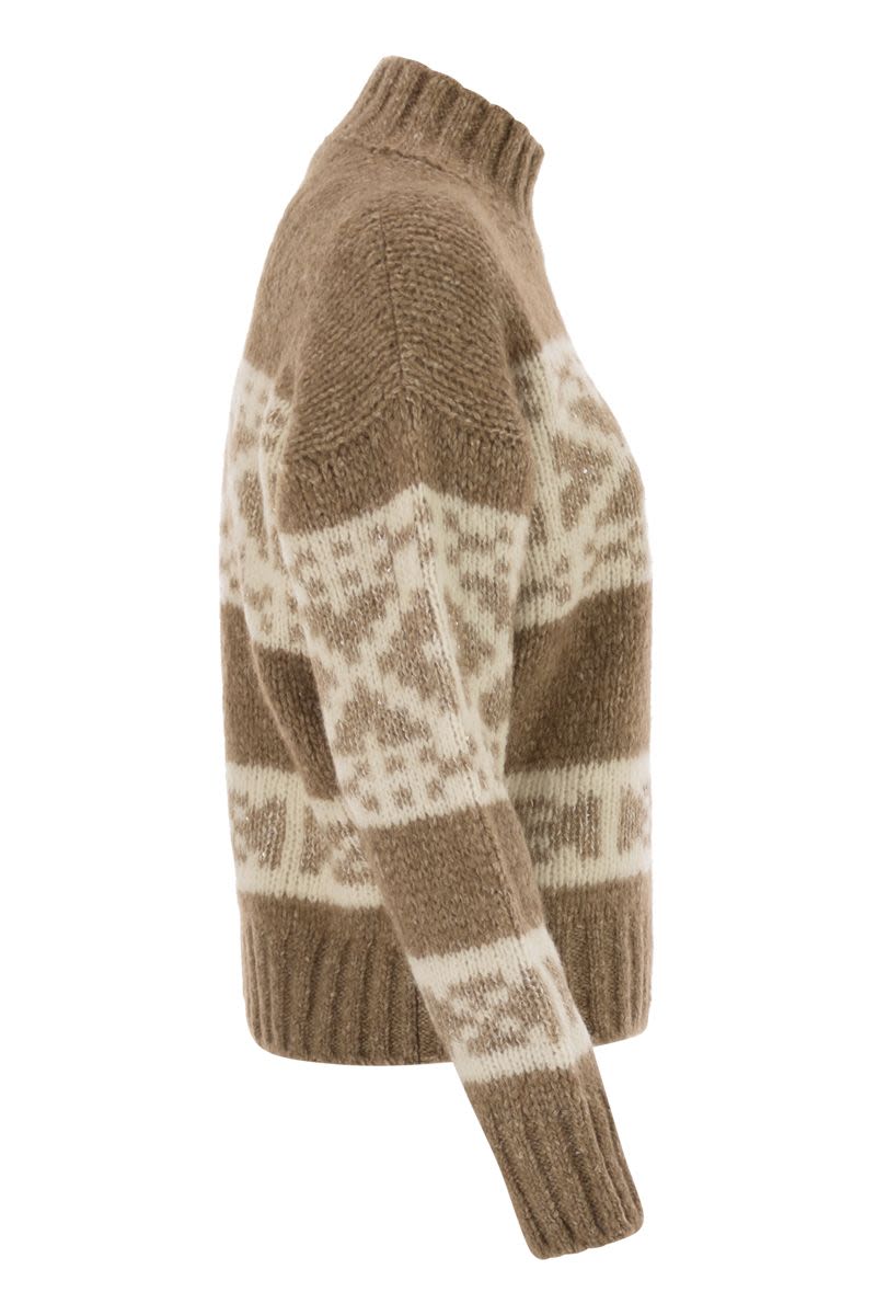 PESERICO Luxurious High-Neck Jumper with Geometric Pattern - Women's