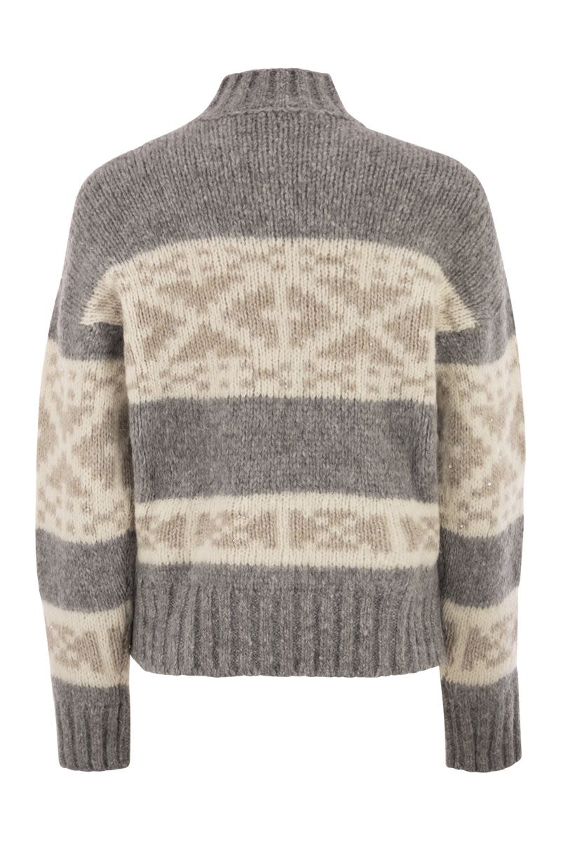 PESERICO Luxurious High-Neck Jumper with Geometric Pattern for Women