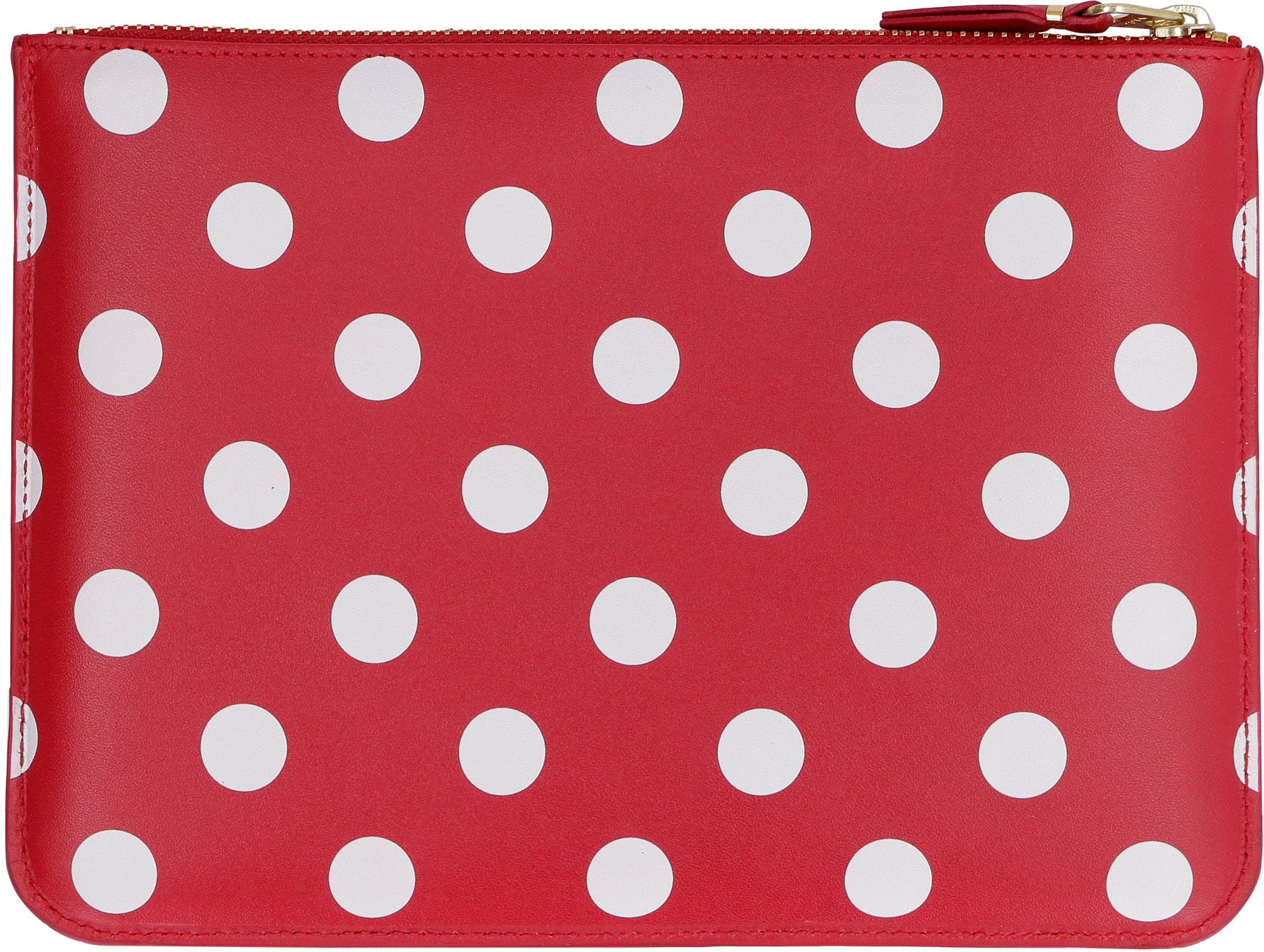 COMME DES GARÇONS WALLET Smooth Leather Mini Pouch Handbag with Polka Dot Motif