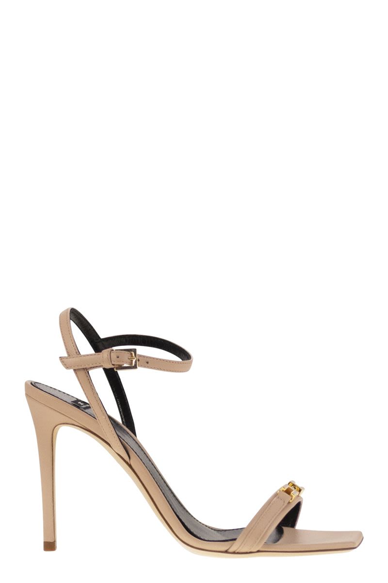 ELISABETTA FRANCHI High Heel Nappa Leather Sandal with Enamelled Horsebit - 10 cm