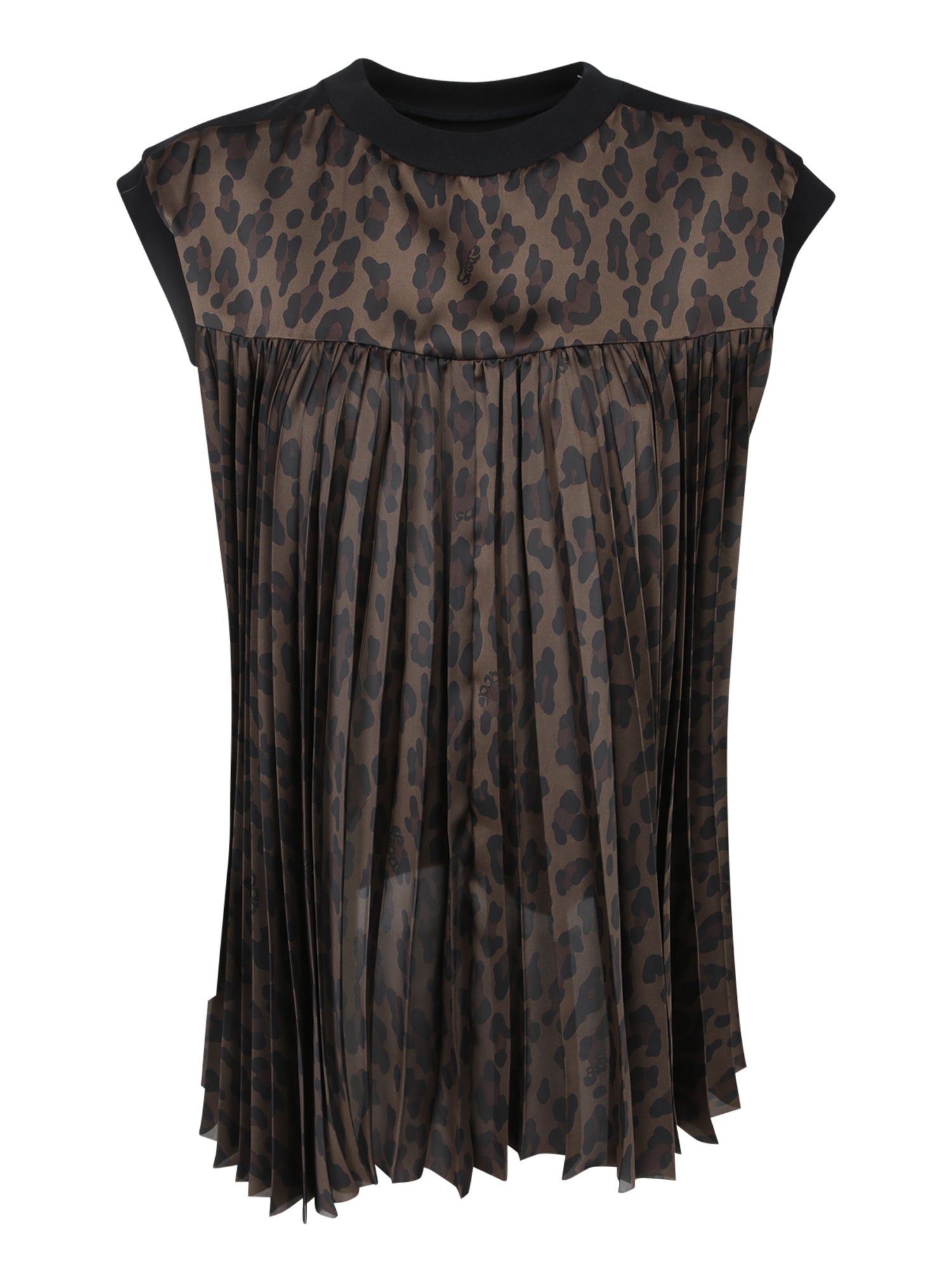 SACAI Mini T-Shirt with Leopard Print Pleats for Women