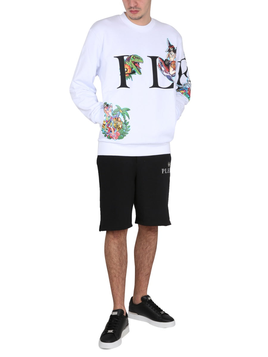 PHILIPP PLEIN Men's Crewneck Sweatshirt with Bold Front Logo - SS23 Collection