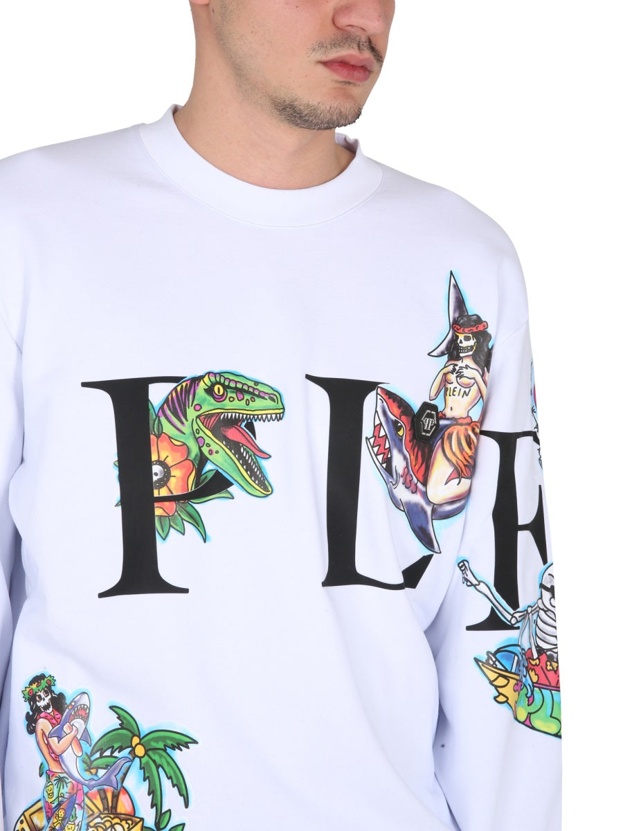 PHILIPP PLEIN Men's Crewneck Sweatshirt with Bold Front Logo - SS23 Collection