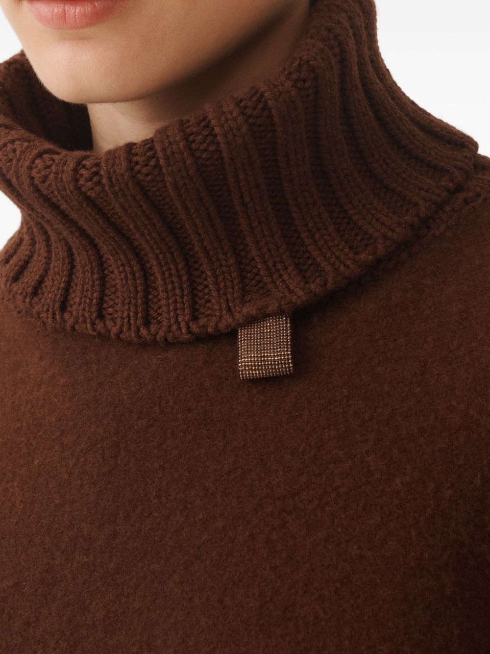 FABIANA FILIPPI Wool Poncho with Turtleneck and Fringed Hem for Women
