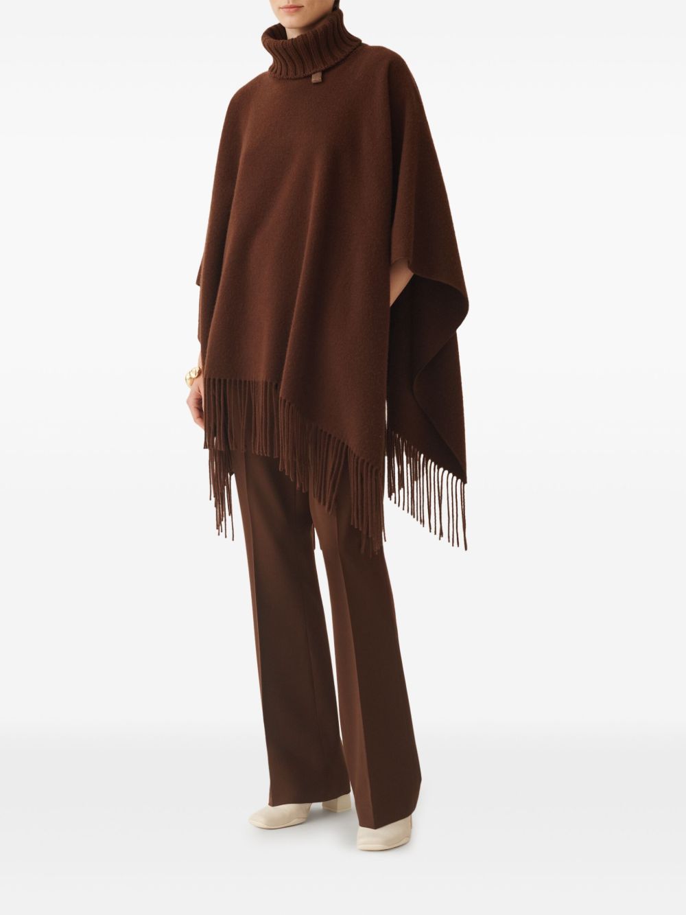 FABIANA FILIPPI Wool Poncho with Turtleneck and Fringed Hem for Women