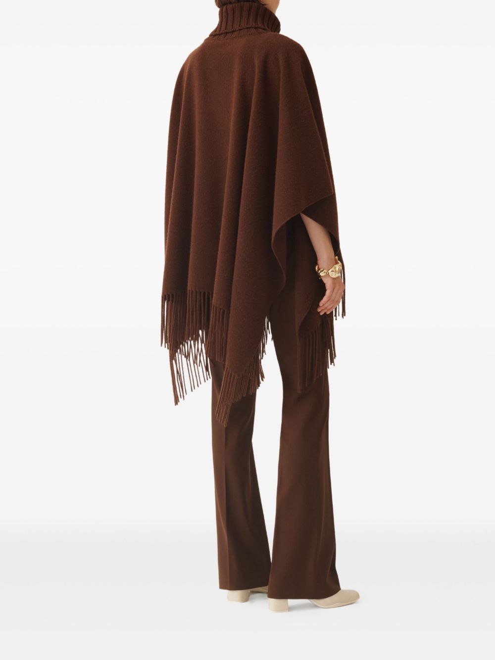 FABIANA FILIPPI Wool Poncho with Turtleneck and Fringed Hem for Women