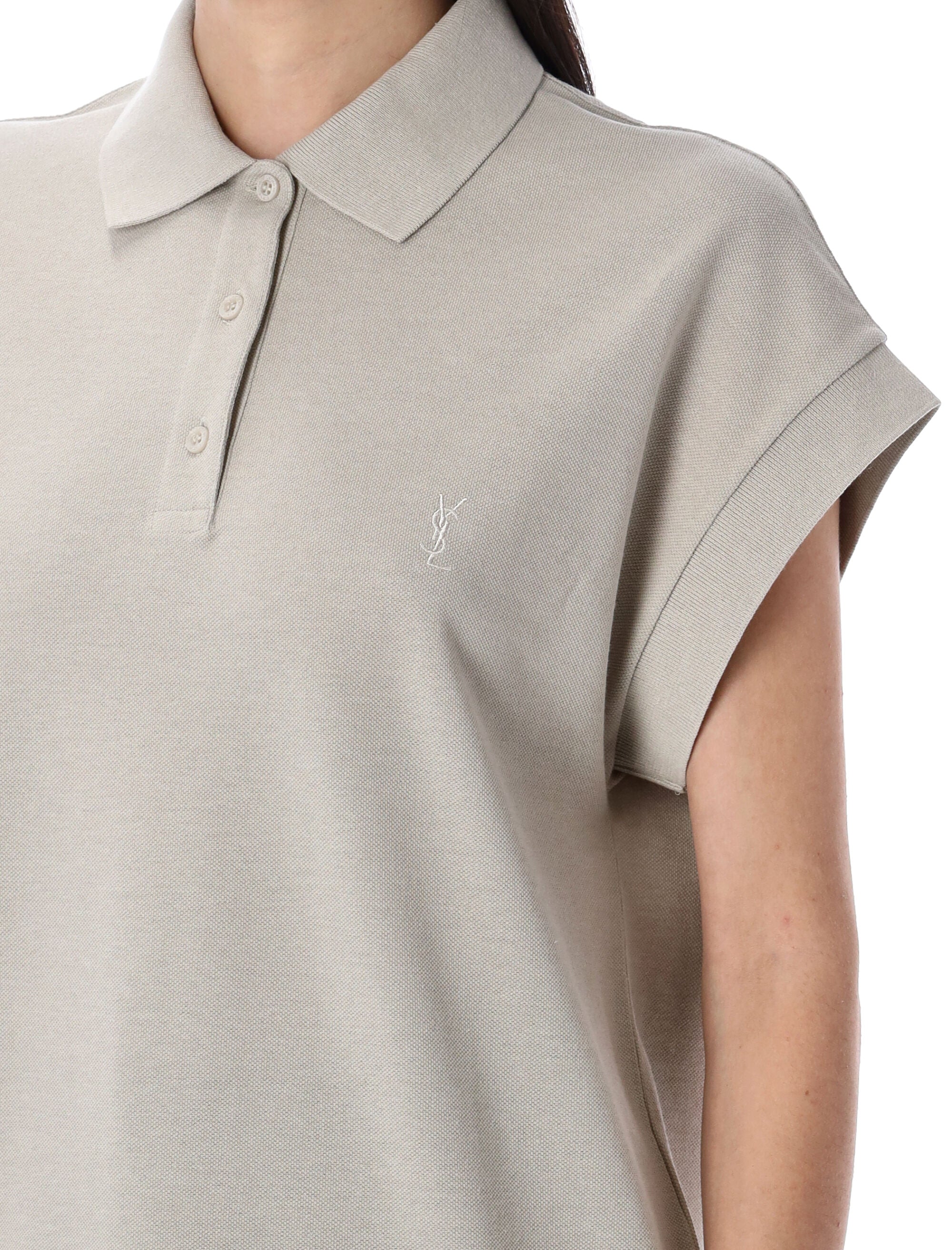 SAINT LAURENT PARIS Piqué Polo Shirt with Batwing Sleeves - Size S