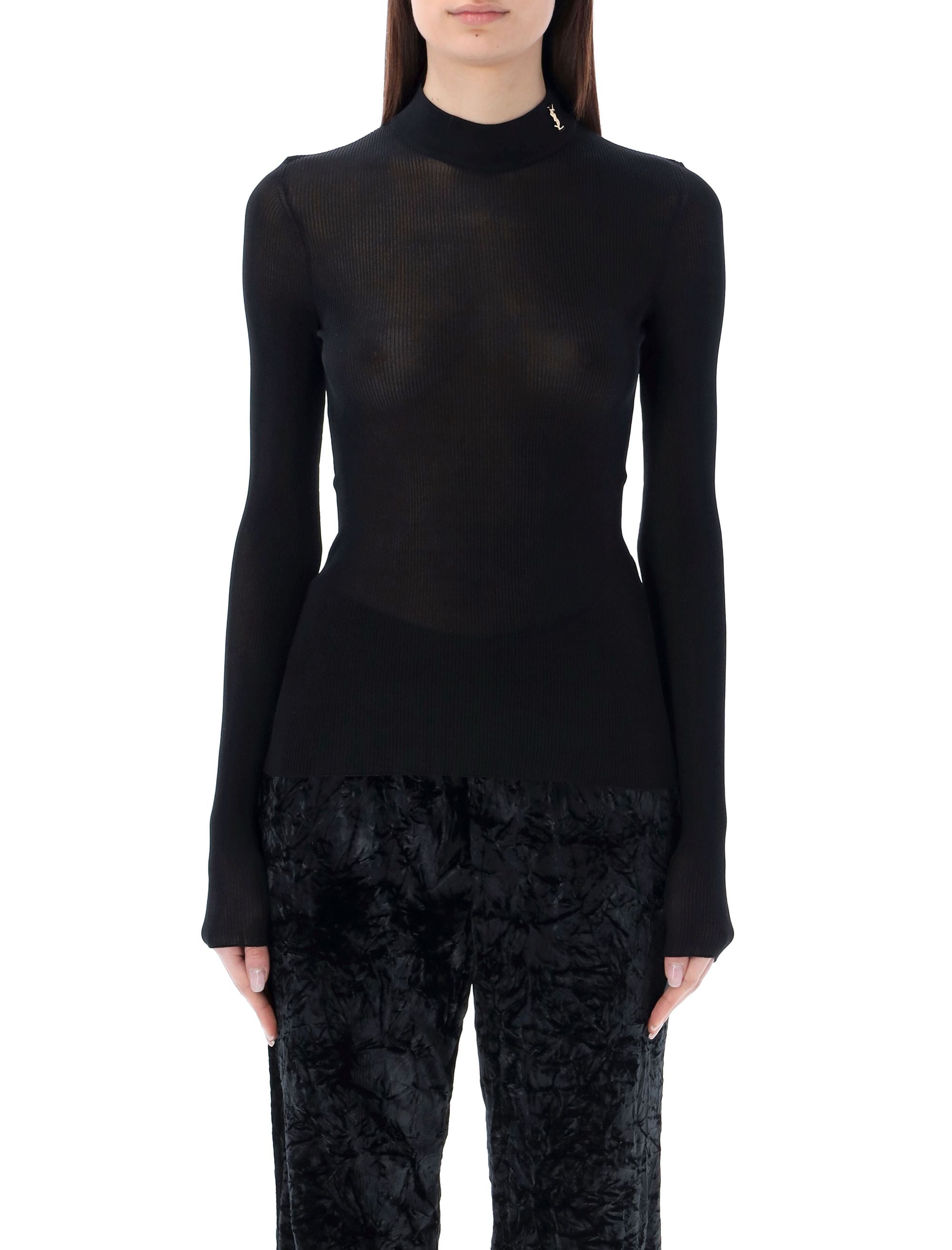 SAINT LAURENT PARIS Cassandre Ribbed Mock Neck Sweater for Women