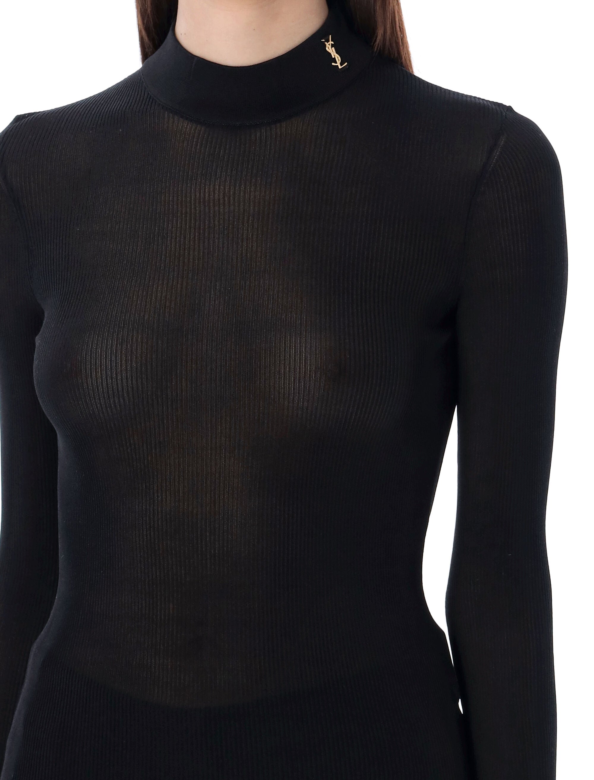 SAINT LAURENT PARIS Cassandre Ribbed Mock Neck Sweater for Women