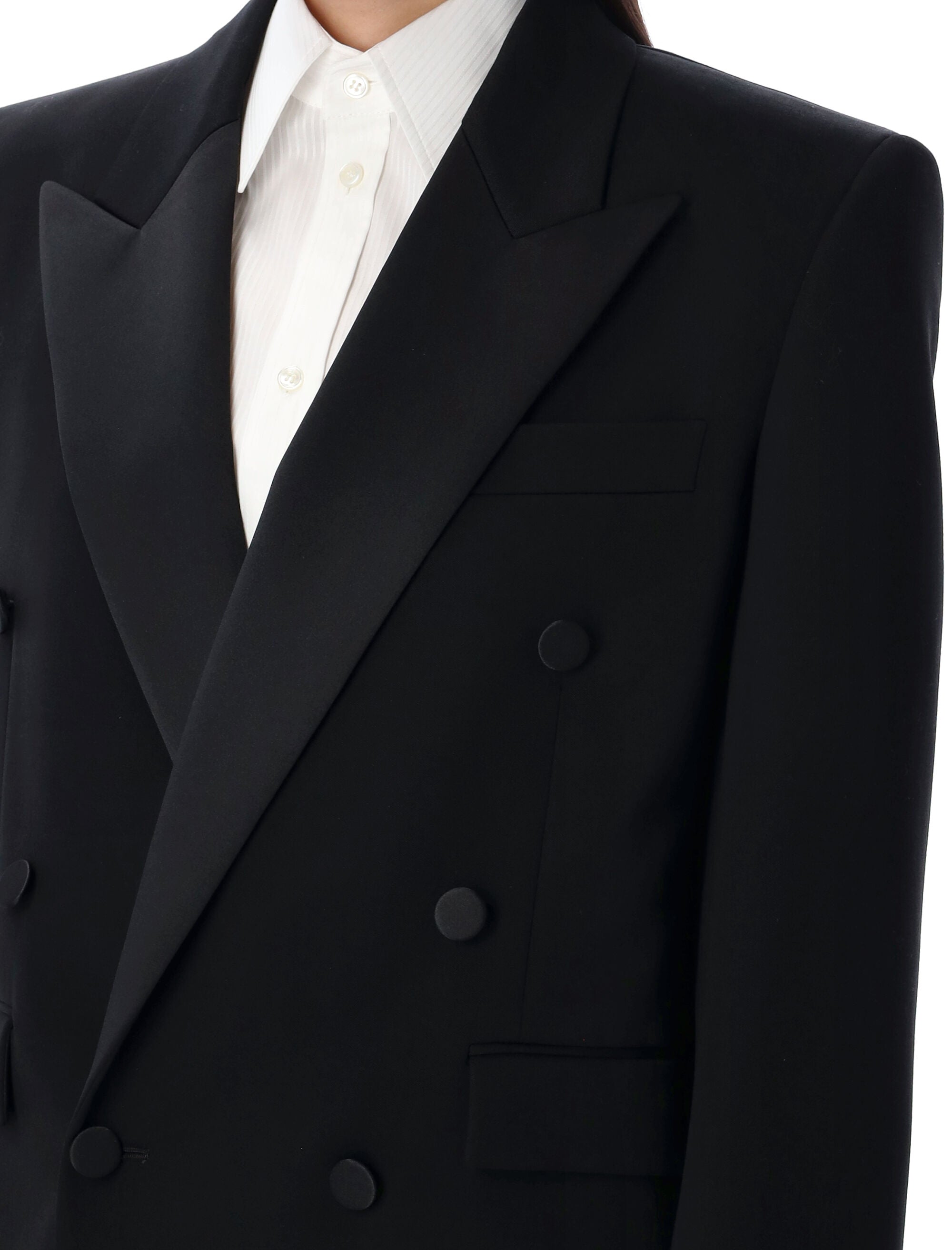 SAINT LAURENT PARIS Double-Breasted Tuxedo Jacket in Size 36