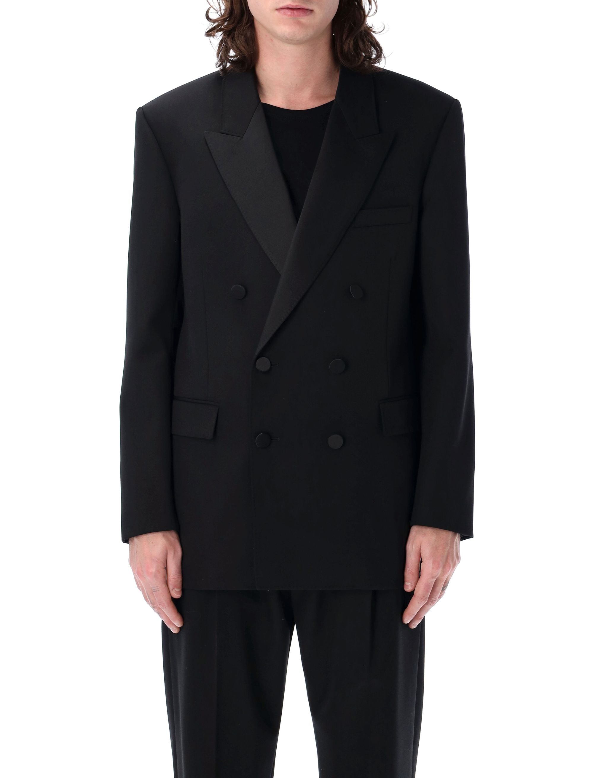 SAINT LAURENT PARIS Double-Breasted Tuxedo Jacket - Size 50