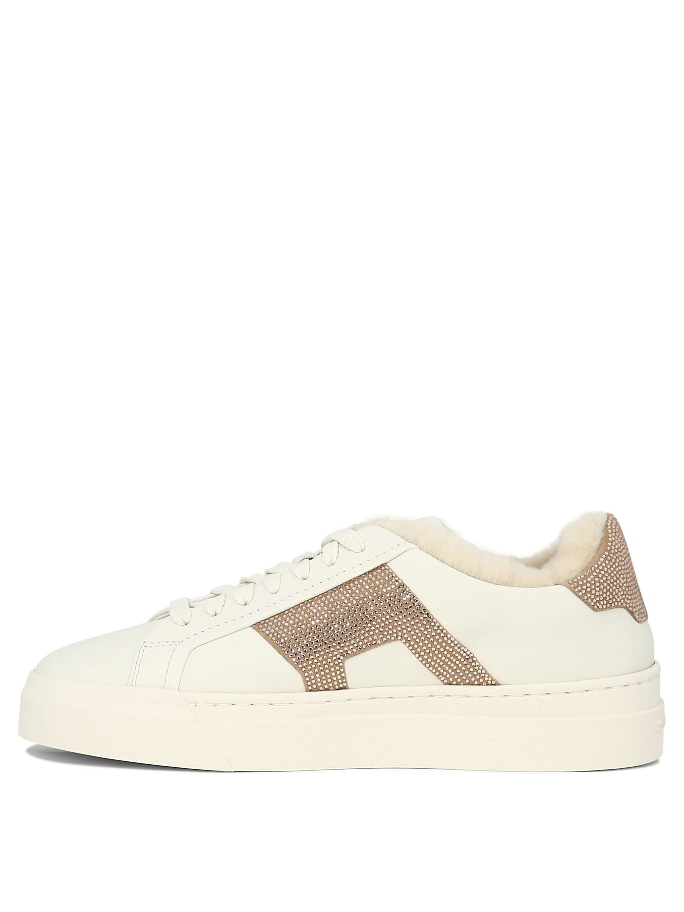 SANTONI Double Buckle Rhinestone-Embellished Sneaker