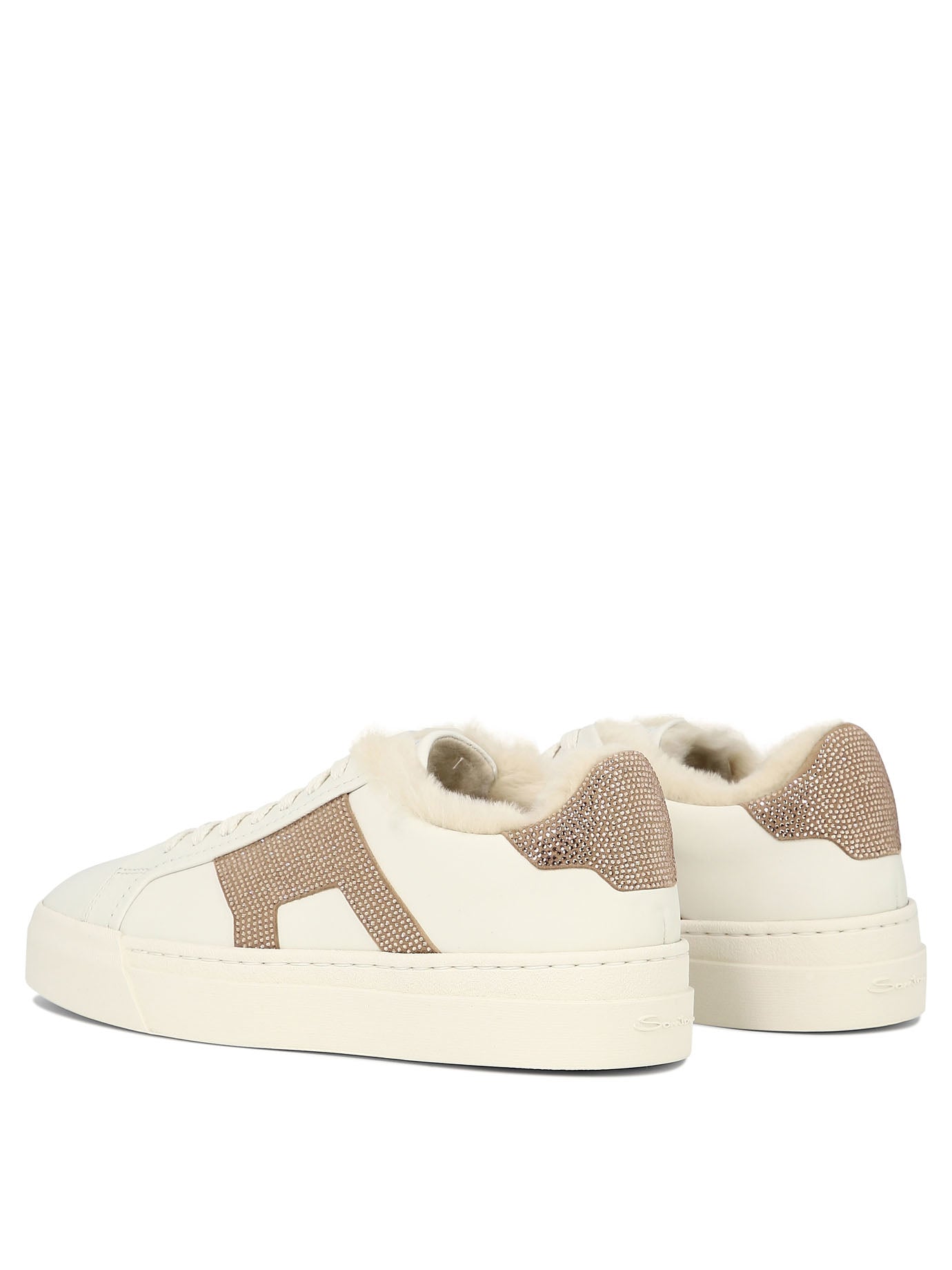 SANTONI Double Buckle Rhinestone-Embellished Sneaker