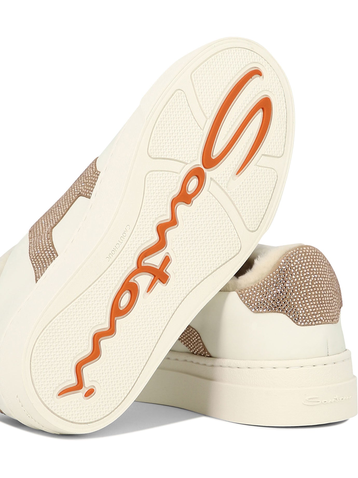 SANTONI Double Buckle Rhinestone-Embellished Sneaker