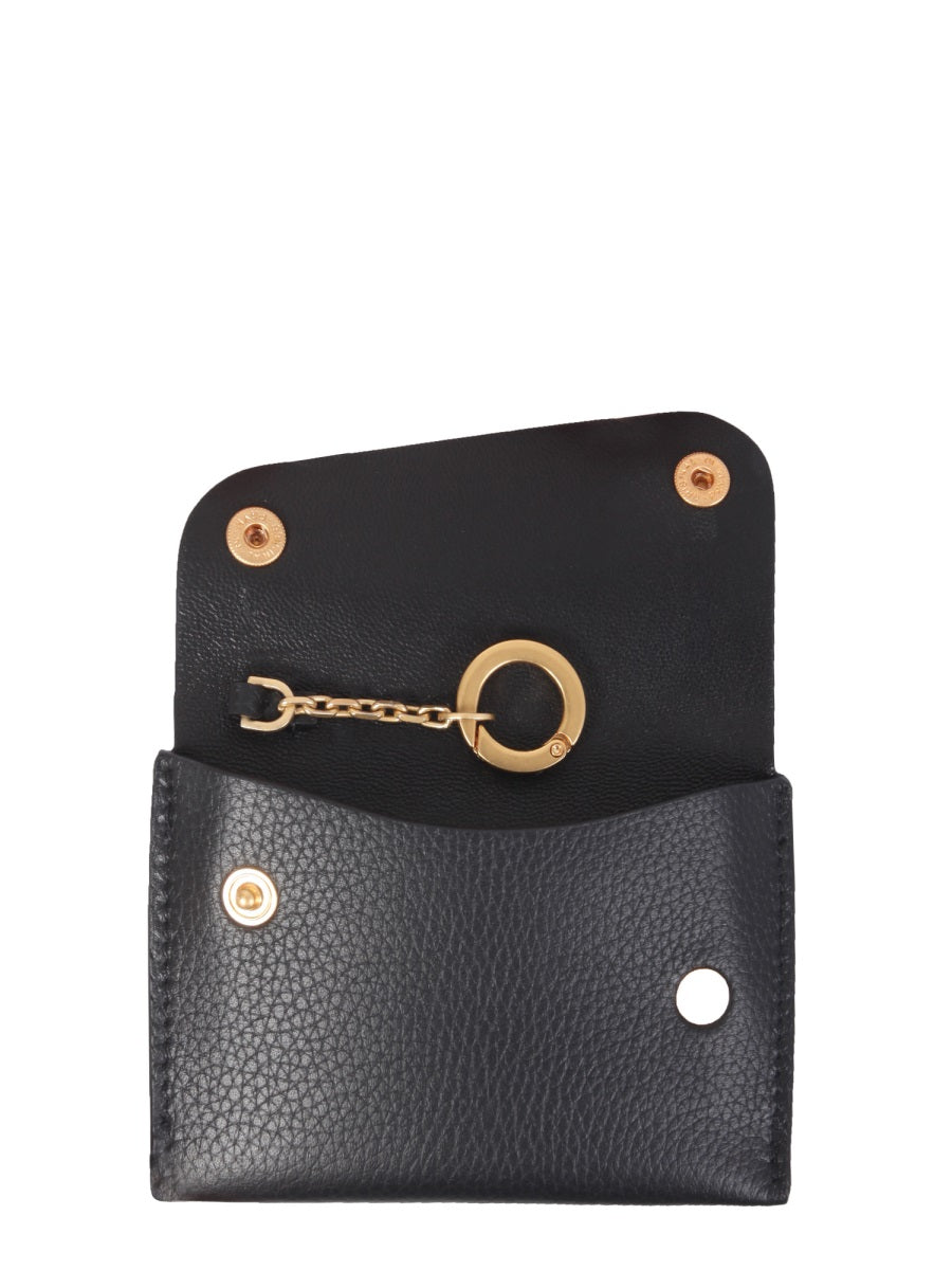 IL BISONTE Mini Leather Card Holder with Snap Button Closure