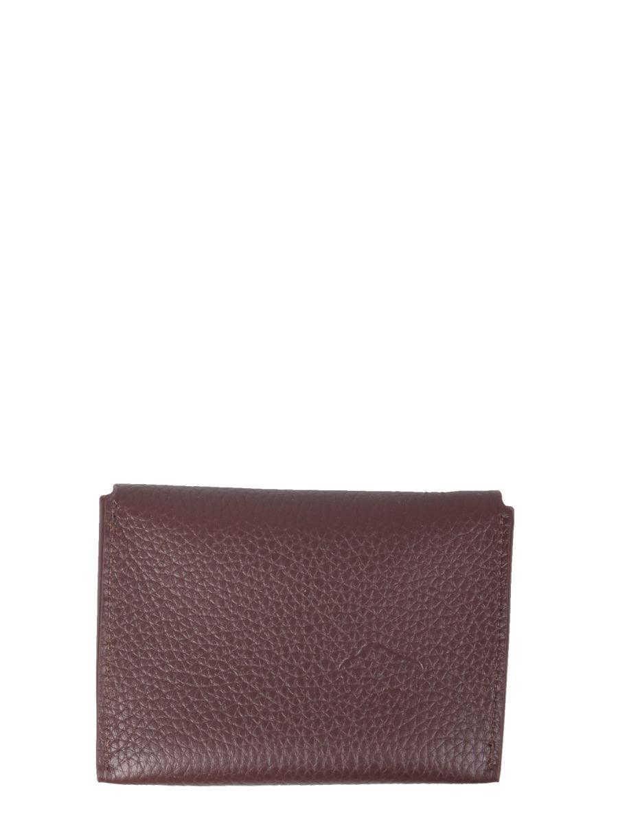 IL BISONTE Mini Leather Card Holder with Snap Closure