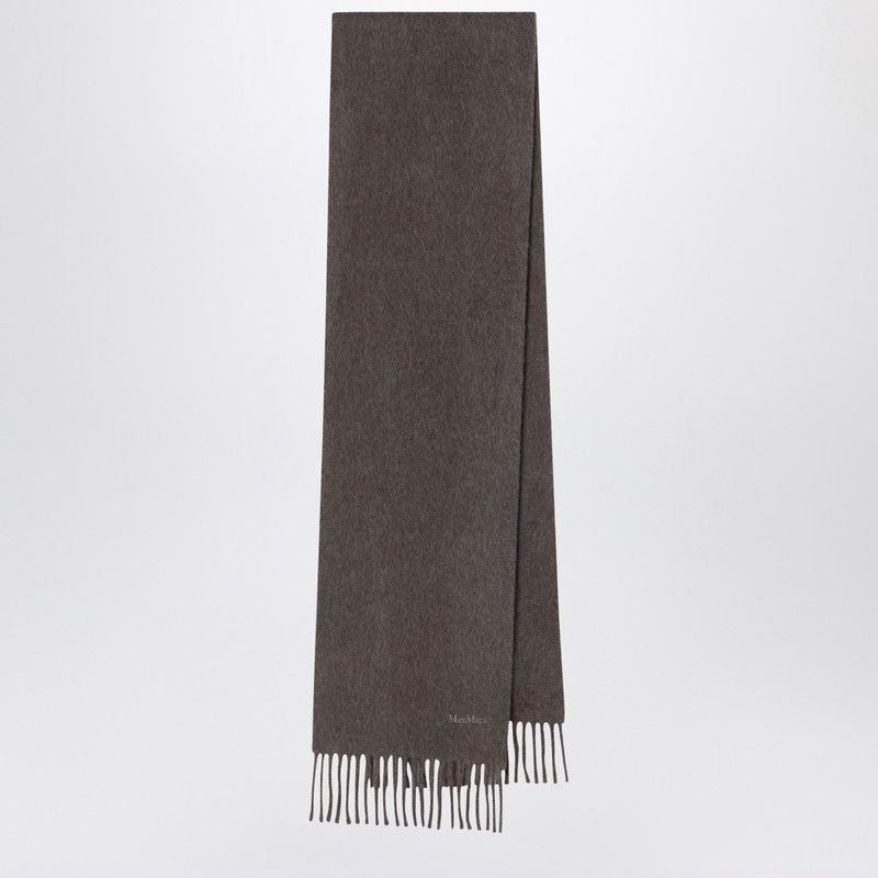 MAX MARA Wool Scarf with Fringed Edges and Embroidered Logo
