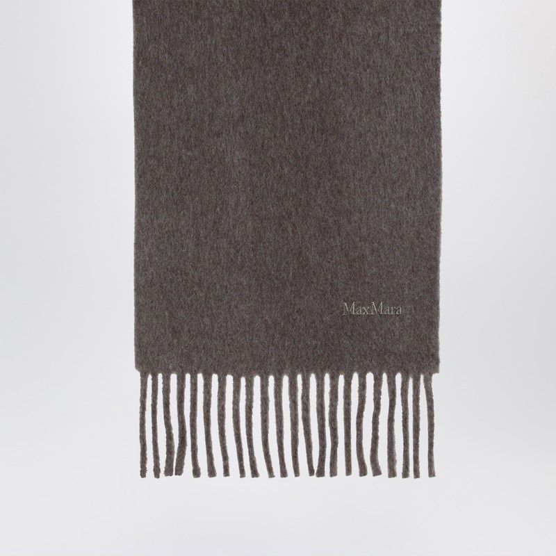 MAX MARA Wool Scarf with Fringed Edges and Embroidered Logo