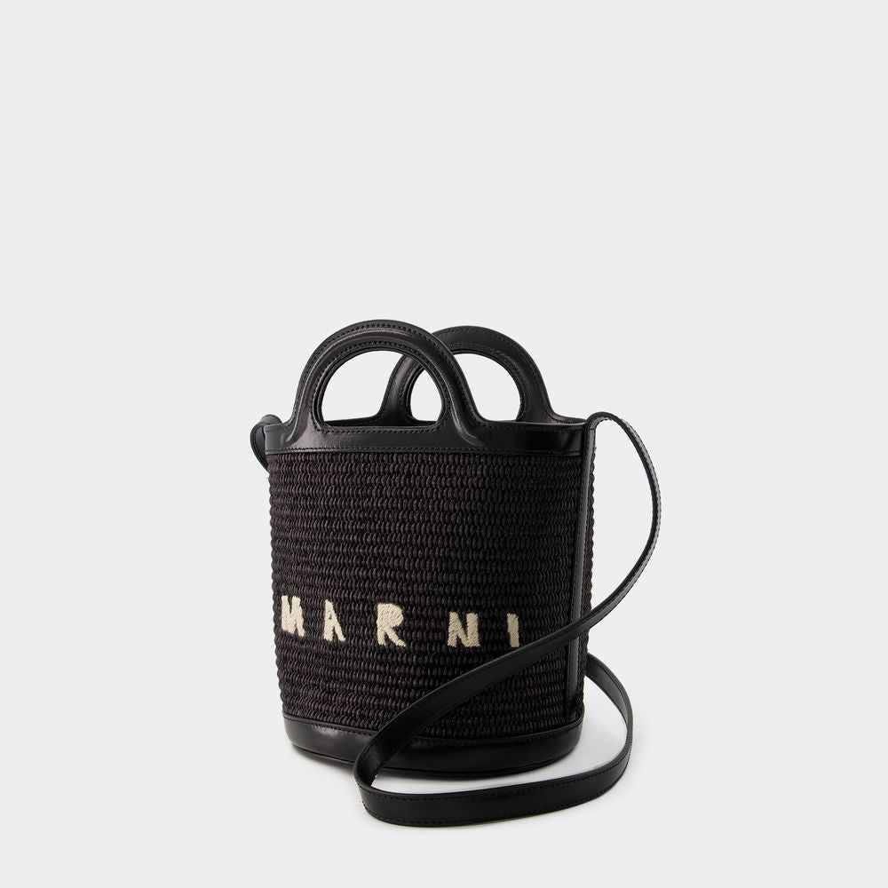 MARNI Tropicalia Leather and Raffia Bucket Handbag