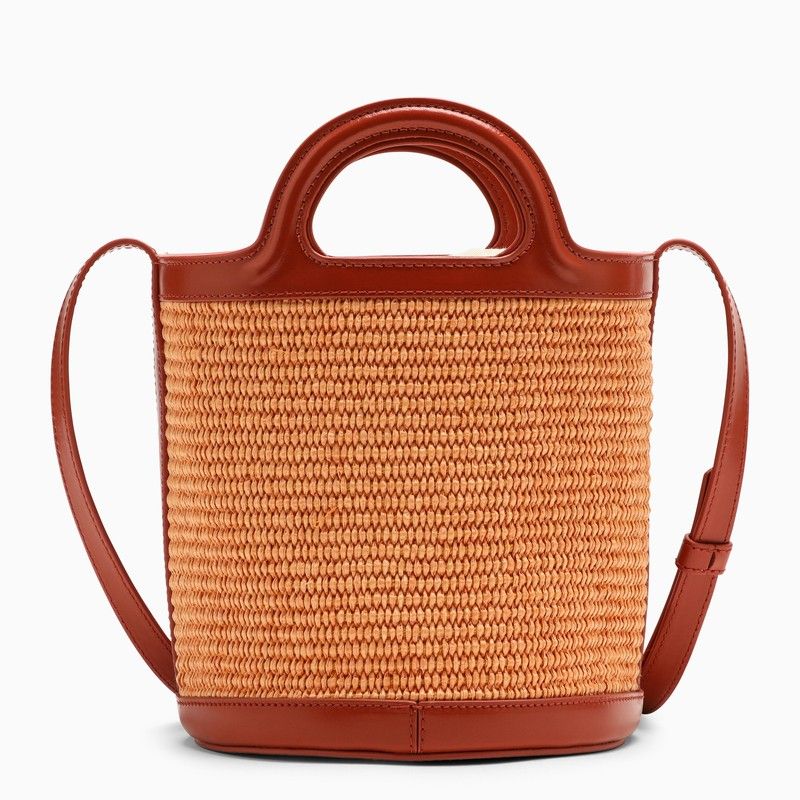 MARNI Two-Tone Leather and Raffia Tropicalia Bucket Handbag