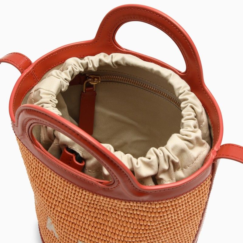 MARNI Two-Tone Leather and Raffia Tropicalia Bucket Handbag