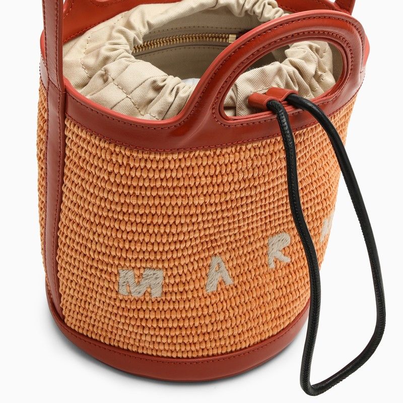 MARNI Two-Tone Leather and Raffia Tropicalia Bucket Handbag